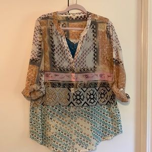 Dylan bohemian print tunic blouse with tank. Womens medium. Tank one size.